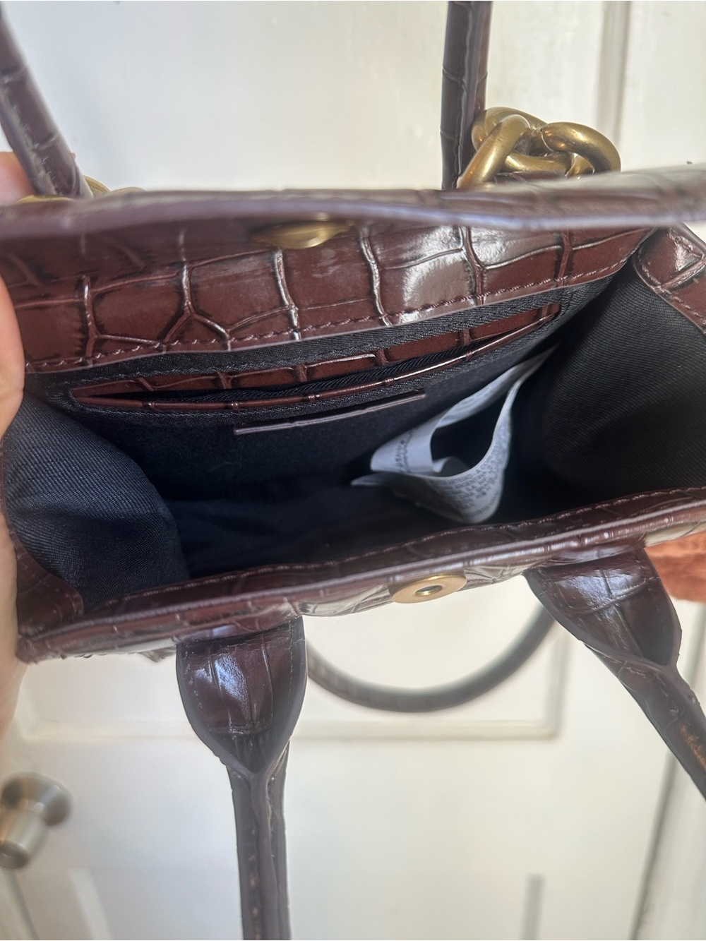 Zara Dark Brown Croc-Embossed Top-Handle Bag - Picture 4 of 7